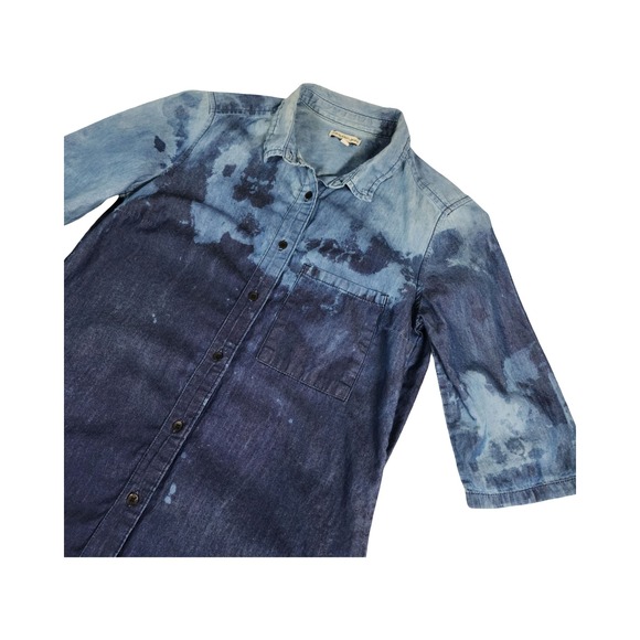 Calvin Klein Jeans Denim Shirt Dress Tie Dye Blue XS Button Front Midi‎ - Picture 2 of 11